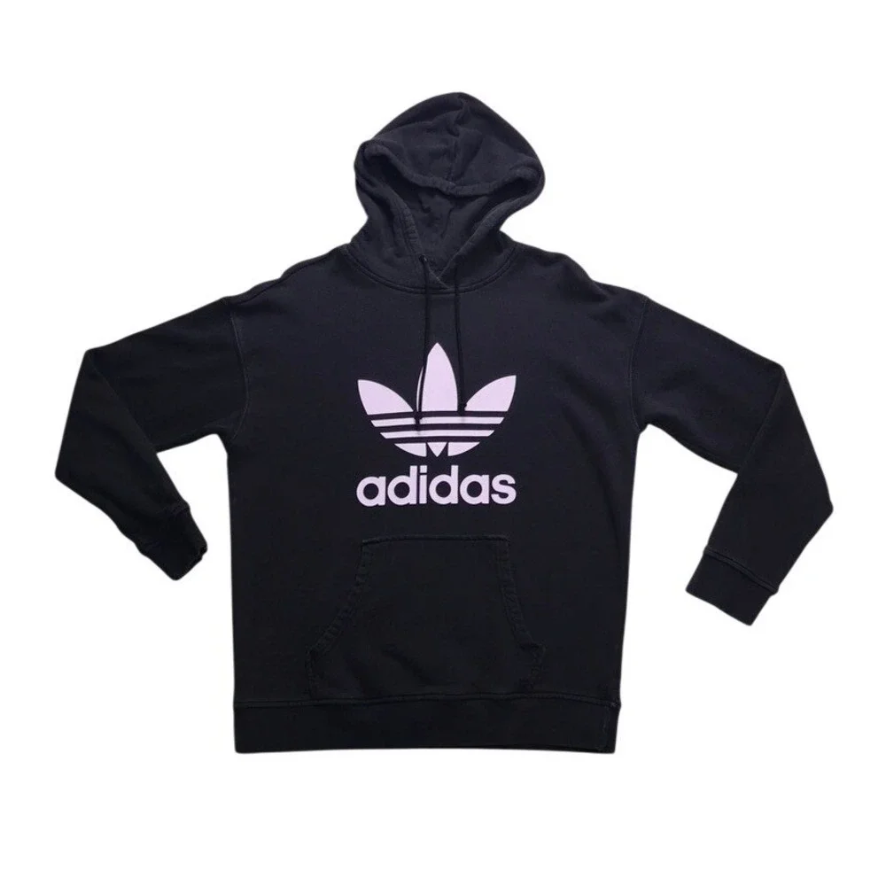 Adidas Origionals Trefoil‎ Hoodie Mens Medium Black Pullover Sweatshirt Logo